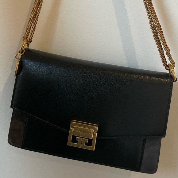 Givenchy GV3 Wallet on a Chain Crossbody Purse Clutch Black Leather and Suede - Picture 4 of 8